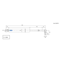 Molla a gas Lmax 360 mm, 190 N, corsa 145 mm