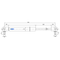 Molla a gas Lmax 500 mm, 250N, corsa 200 mm