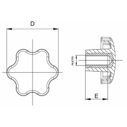 VOLANTINO 6 LOBI FEMMINA Ø 30MM , FILETTO M6. BLISTER 2 PZ