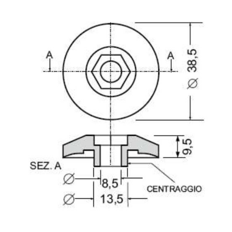 BORCHIA PER CABINE SEDE ESAGONALE