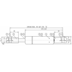 Molla a gas STABILUS Lmax 250 mm, 750N, corsa 80,5 mm