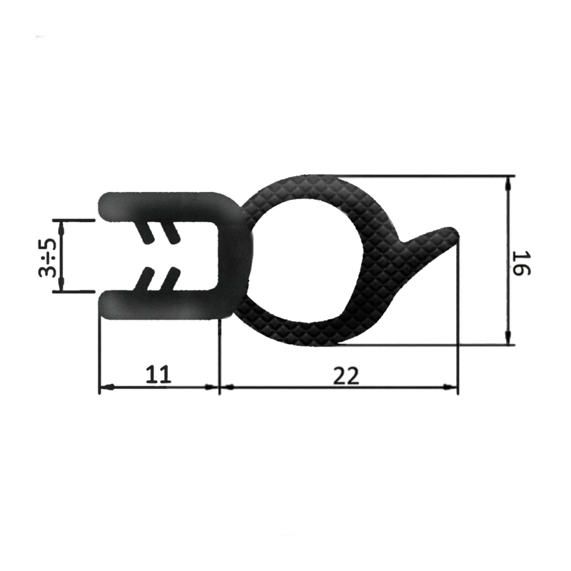 GUARNIZIONE PER LAMIERA O ABS CON AGGANCIO DA 3 MM A 5MM