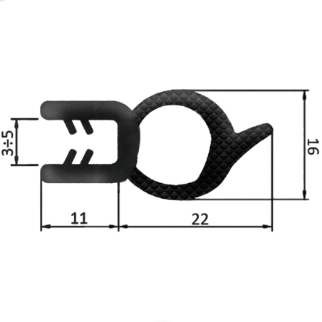 GUARNIZIONE PER LAMIERA O ABS CON AGGANCIO DA 3 MM A 5MM