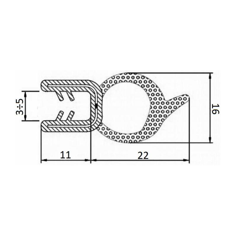 GUARNIZIONE PER LAMIERA O ABS CON AGGANCIO DA 3 MM A 5MM
