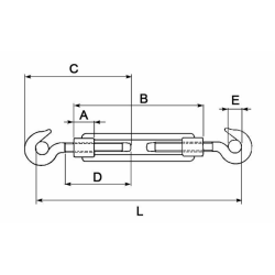 TENDITORE DUE GANCI, FILETTO Ø 1/2", L MINIMA - 327MM