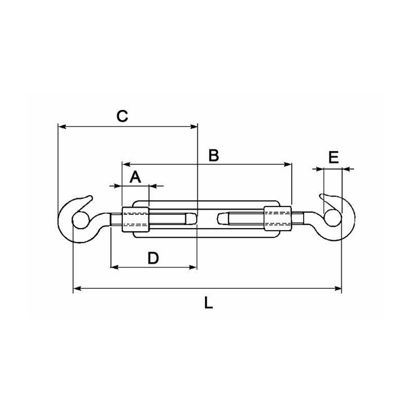 TENDITORE DUE GANCI, FILETTO Ø 5/8", L MINIMA - 315MM