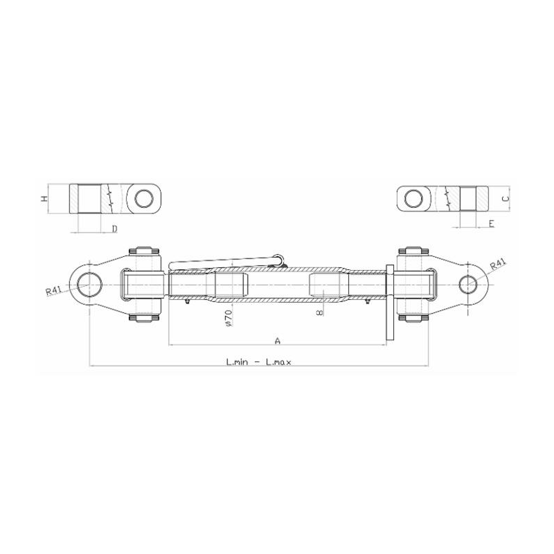 TERZO PUNTO CAT.4/4, FILETTO 48X3, TUBO L-450 CON ATTACCHI SNODATI