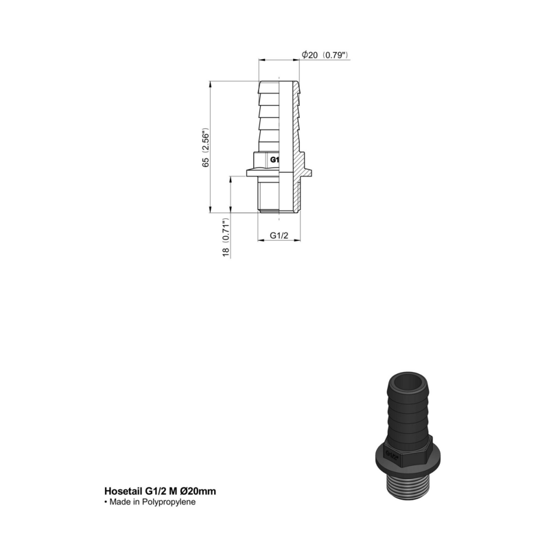 RACCORDO PTG DRITTO 1/2" M. D-20