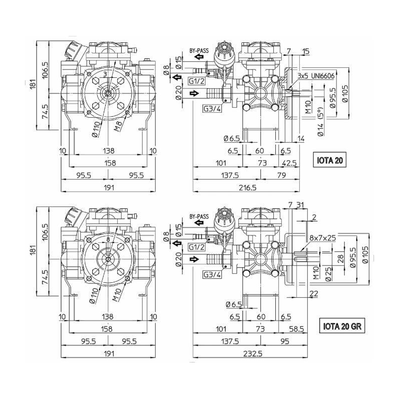 ELETTROPOMPA A MEMBRANA MOD UDOR IOTA20 220V