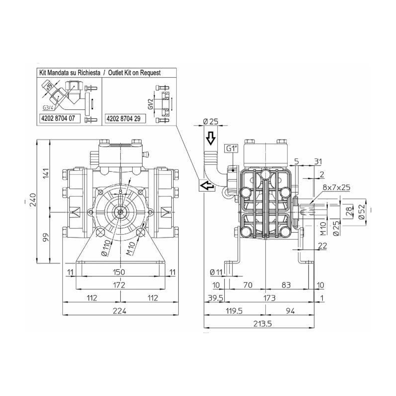 ELETTROPOMPA A MEMBRANA MOD UDOR KAPPA25 220V