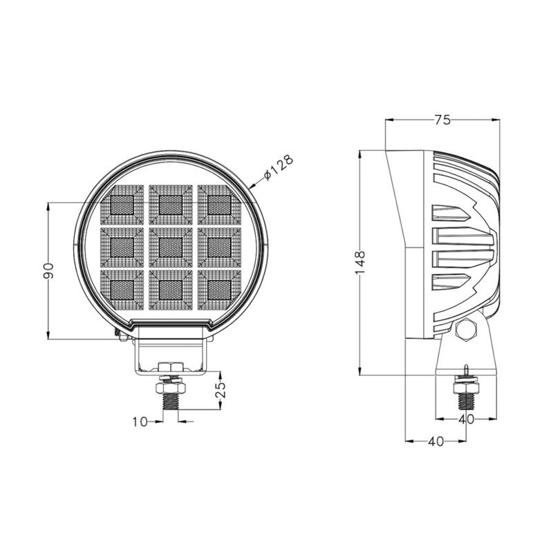 Faro lavoro LED 10-30V DC, 144W, 11520 LM. Fascio di luce ampio, 144 LED