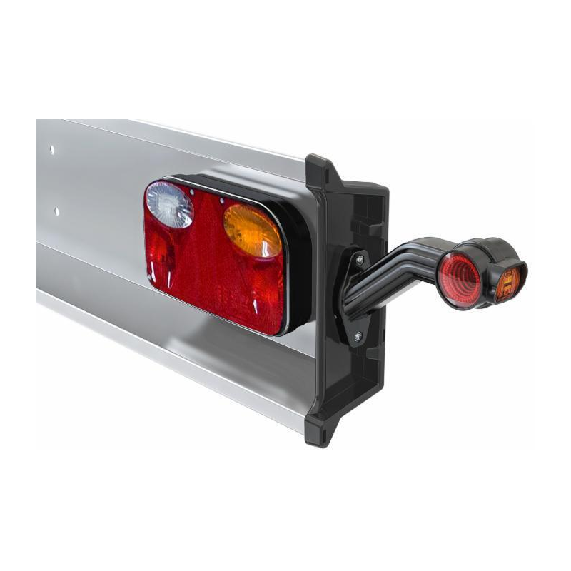 Paraurto fisso  in alluminio 1800 mm con fanali posteriori, luci di ingombro e luce targa 12-24V a LED.