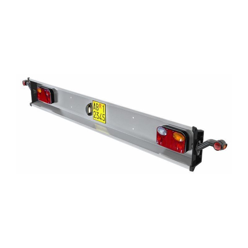 Paraurto fisso  in alluminio 1800 mm con fanali posteriori, luci di ingombro e luce targa 12-24V a LED.