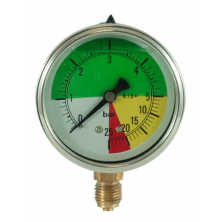 MANOMETRO ISOMETRICO IN INOX Ø 63MM, SCALA 0-20/60 BAR, ATTACCO RADIALE G 1/4"