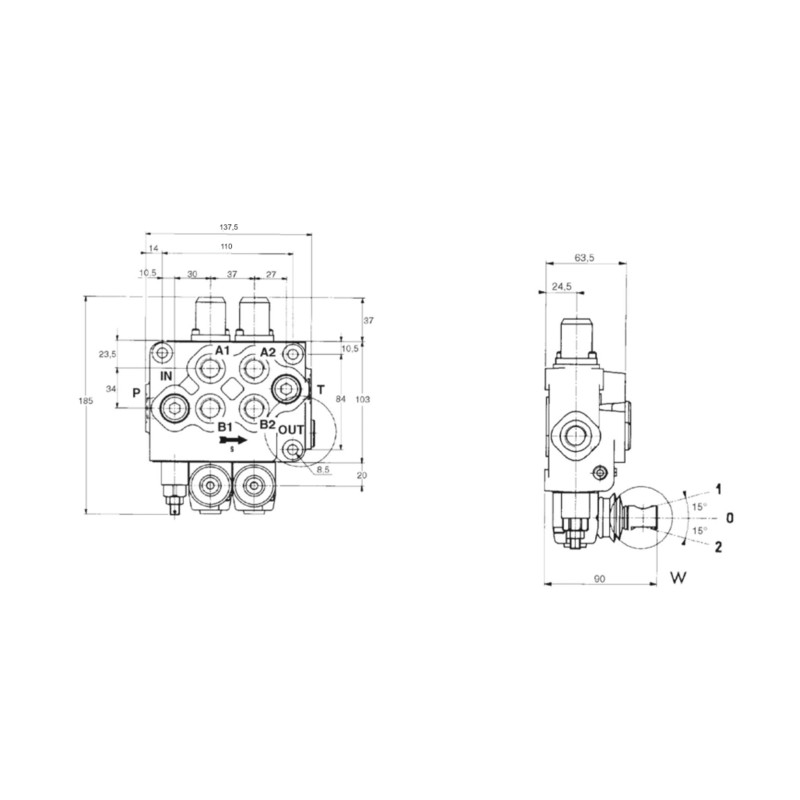 DISTRIBUTORE WALVOIL MODELLO SD5 A 2 LEVE 1ª DOPPIO EFFETTO 2ª DOPPIO EFFETTO FLOTTANTE 40 LITRI