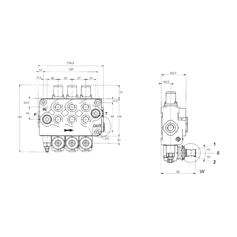 DISTRIBUTORE WALVOIL MODELLO SD5 A 3 LEVE 1ª, 2ª, DOPPIO EFFETTO 3ª DOPPIO EFFETTO FLOTTANTE 40 LITRI