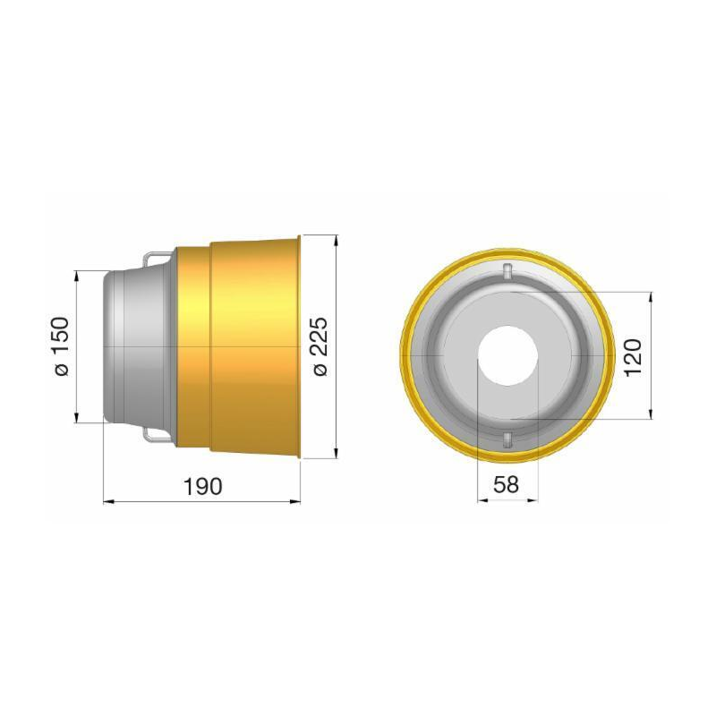 CONTROCUFFIA LUNGA IN PLASTICA Ø 225 LUNGHEZZA 190 MM