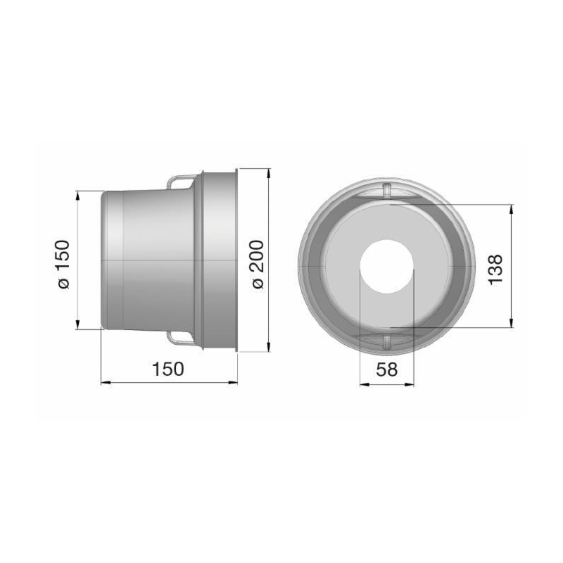 CONTROCUFFIA IN PLASTICA Ø 200 LUNGHEZZA 150 MM