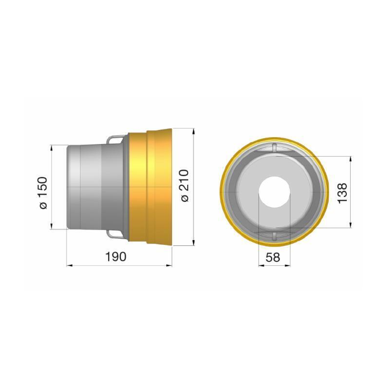 CONTROCUFFIA CORTA IN PLASTICA Ø 210 LUNGHEZZA 190 MM